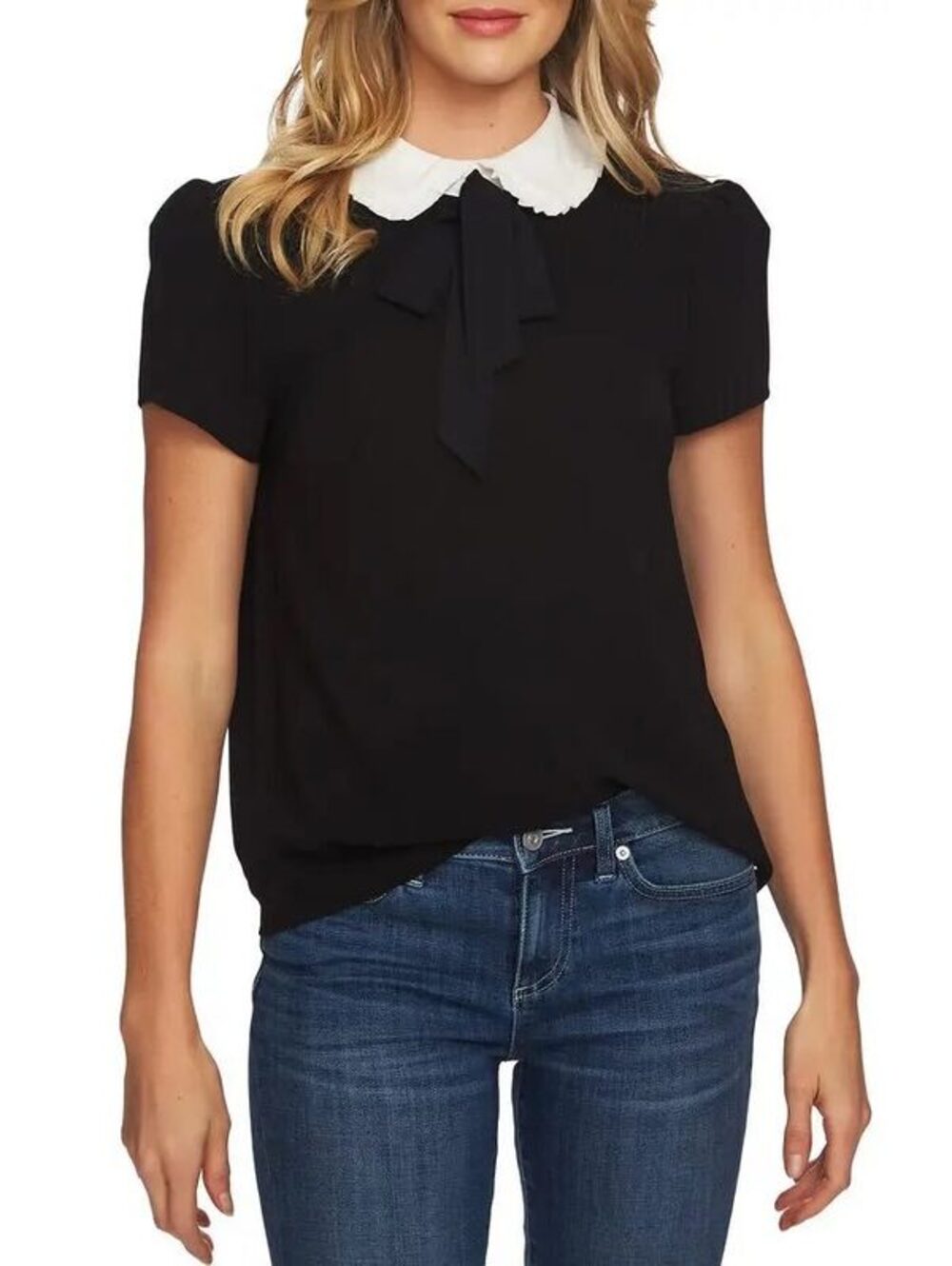 CeCe Black Ruffled Peter Pan Collar Olivia Rodrigo Short Sleeve Top Small